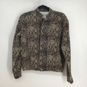 Love Fire Reptile Twill Bomber Jacket In Denim Fabric